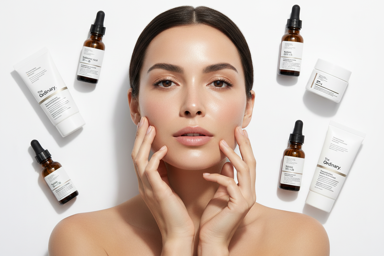 Model with Skincare from The Ordinary Products